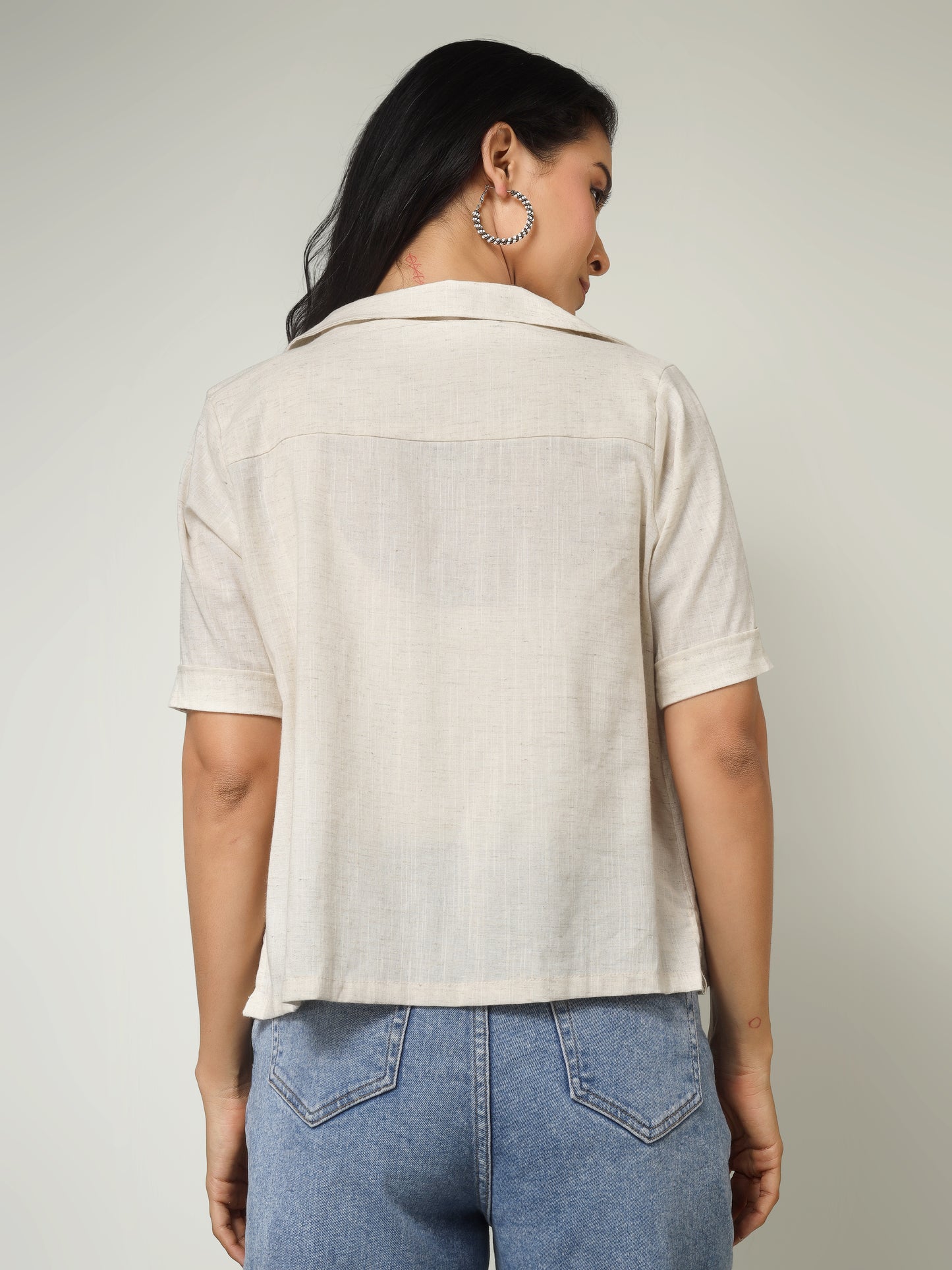 Women Floral Embroidered Linen Blend Casual Shirt