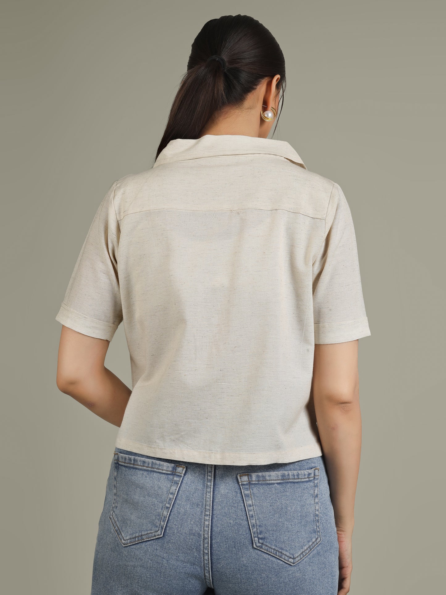 Women Embroidered Butterfly Linen Blend Casual Shirt